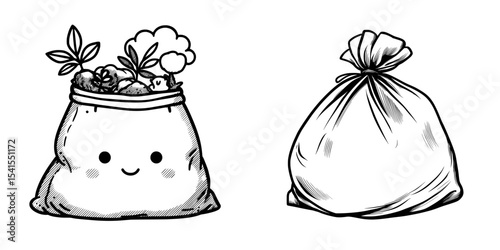 Editable clip art illustrating the concept of a black bag of garbage or scrap