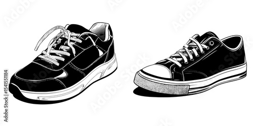 An illustration depicts a black sneaker with a modern silhouette and a casual appearance