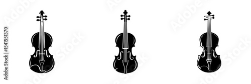 Icon of a violin, represented by its black silhouette, as a musical instrument in a modern illustration style
