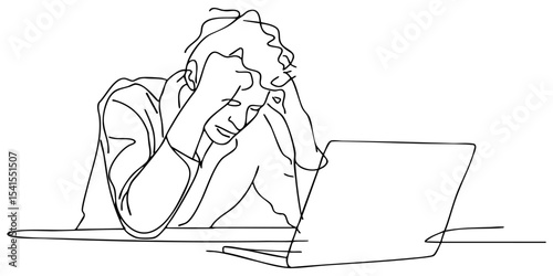 Frustrated person struggling with laptop during late-night work session