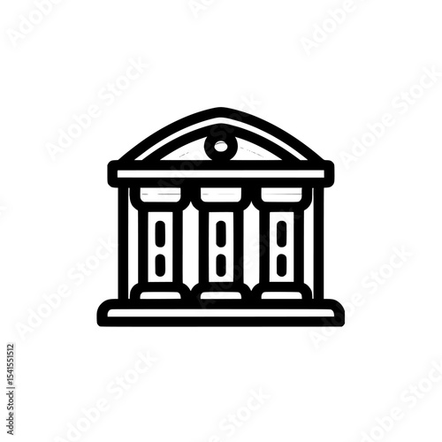Minimalist modern black and white illustration of a courthouse or bank, with the option to edit the stroke