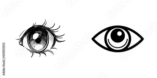 A modern eye line icon set features an eye icon isolated on a transparent background