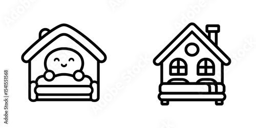 A hostel icon, a home icon with a bed, and a modern hotel icon are featured