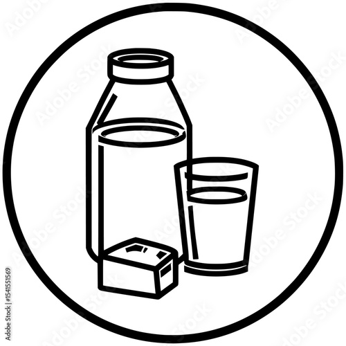 A black outline icon of soy milk in a circular shape with rounded edges is used as a badge or stamp label on a transparent background