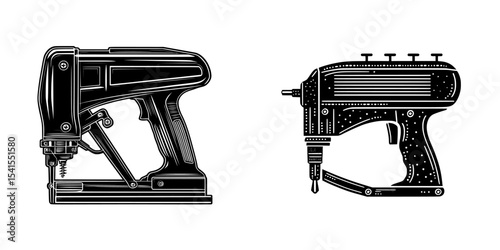The air nailer, a nail gun tool, is depicted in black silhouette alongside nails and other workers' tools