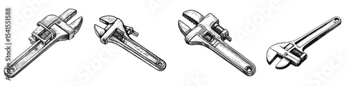 A pipe wrench illustration created using black lines is shown
