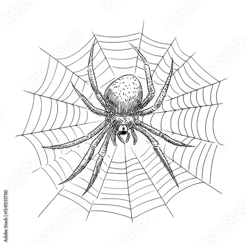In a modern illustration, a spider is shown weaving a web in a continuous line drawing that fits a Halloween theme