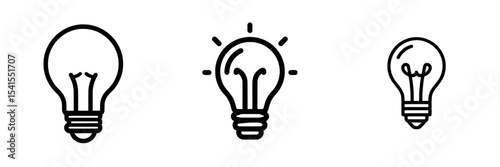 Simple shinning lightbulb flat design illustration pictogram, a single black brilliant idea line icon, infographic modern for app web banner button ui interface elements isolated on white background