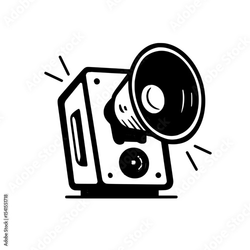 Icon of a loudspeaker featuring vibrant colors and sound waves emanating from it