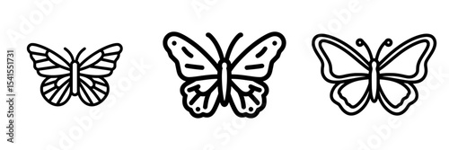 Modern simple line icon of a butterfly outline, available in editable color