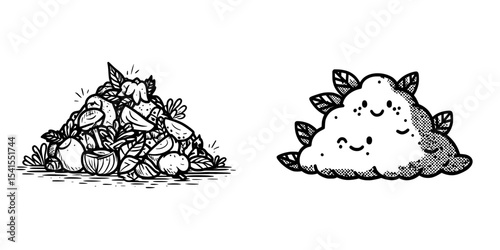 The Compost Pile Icon, depicted in Black and White, symbolizes Eco-Friendly Gardening Design
