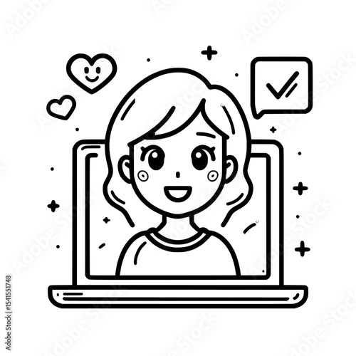 The concept of online questionnaire approval is represented by a modern linear icon isolated on a white background