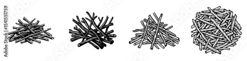 Isolated branches pile icon, a collection of dry twigs and black sticks ready for a campfire, represented by boughs heap symbols