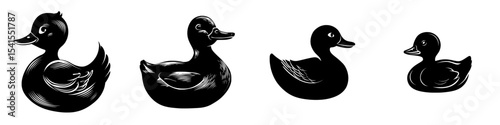 The design features a black silhouette of a duck, presented as an illustration and icon, alongside a rubber duck shaped like a cookie, showcasing a modern cookie cutter design that utilizes die