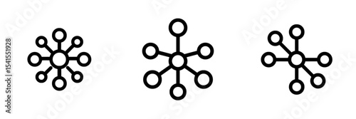 The black line icon depicts a central node connected to five other nodes, embodying network structures and connectivity through minimalistic design, share