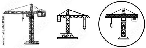 Construction crane symbol in black line style with available copy space