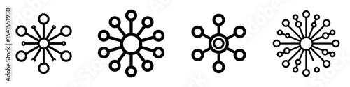 This modern black line icon clearly represents a central point linked to multiple nodes, signifying a network or interconnected relationships through simple design