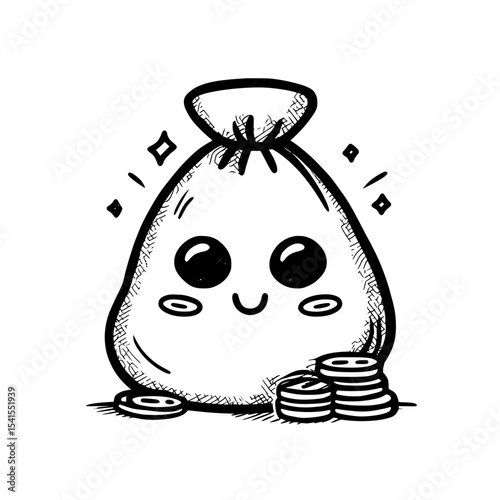 Wealth and savings are symbolized by a black and white icon featuring a money bag and coins