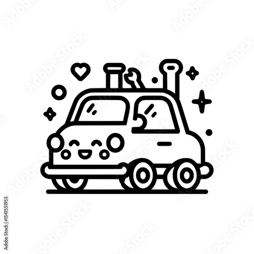 Car repair icon, a service symbol for motor vehicles and transport, depicted in black and white modern illustration