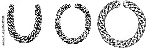 A contemporary representation of a thick, hip-hop-inspired chain necklace, ideal for incorporating into t-shirt designs or logos to achieve a fashionable, city-inspired aesthetic