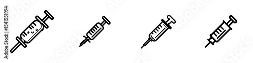 A minimalist icon of a syringe with a needle, depicted in black and white