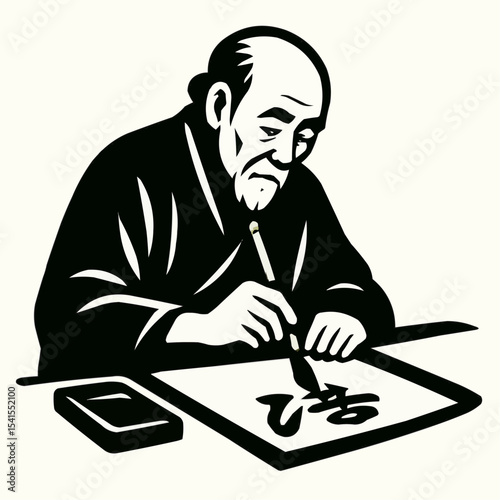 Retro vector illustration of a businessman in an office restaurant, reading while eating a meal