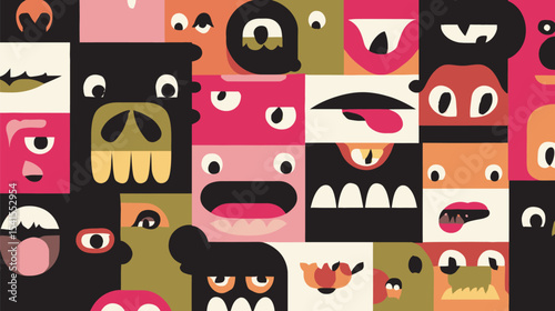 Geometric faces express emotions in abstract composition design backdrop