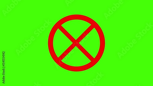 Stop or Error Alert Icon Animation Red X Inside Circle Motion Graphic on green Background