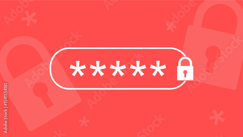 A password input field with white asterisks and a padlock symbol on a red background
