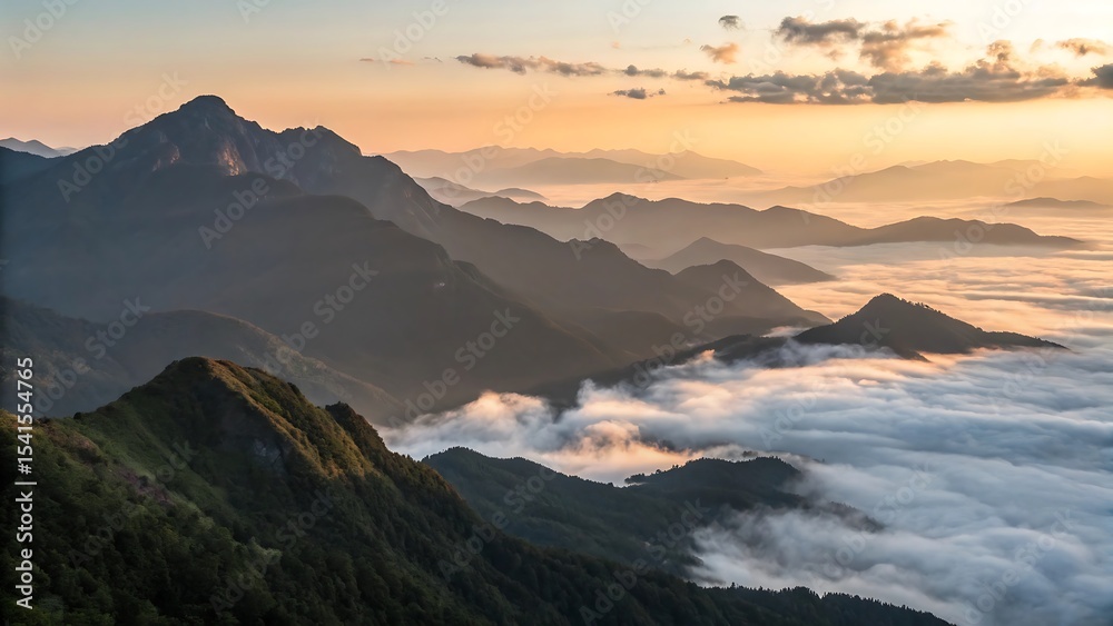 Fototapeta premium Stunning Aerial View of Majestic Mountain Range at Sunrise