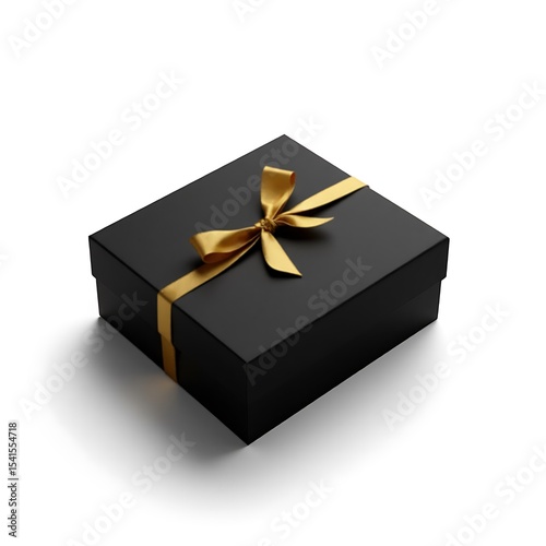 Elegant black gift box accented with golden ribbon sits against a pristine white backdrop.