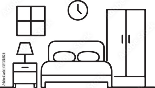 Continuous one line art illustration of bed room