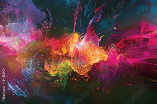 Abstract vibrant colorful explosion of light painting and fluid art background design