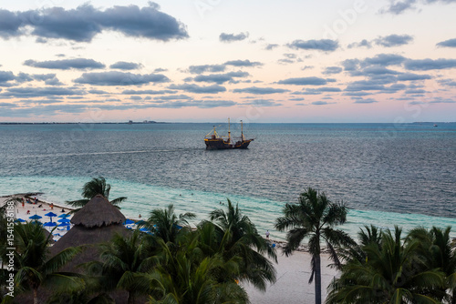 Sunset on the Caribbean Sea, view from above
