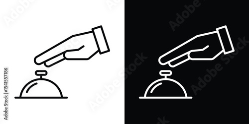 Hand touching service bell icon design. simple stroke line vector icon set
