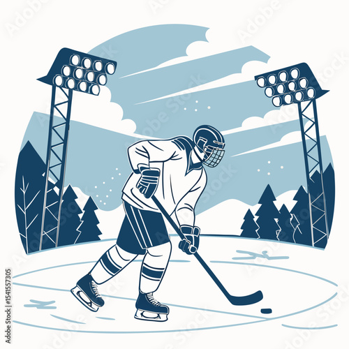 Ice Hockey Player on Rink – Winter Sport Vector Illustration