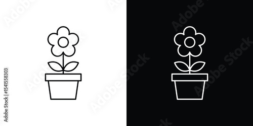 Flowerpot icon design. simple stroke line vector icon set
