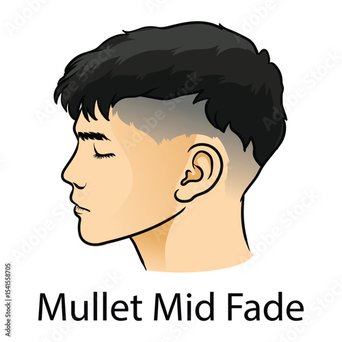 mid fade mullet hairstyle with white background