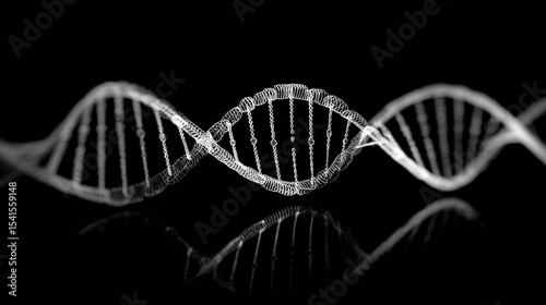 A striking anime-style illustration of a double helix rendered in black and white, mirrored perfectly across a horizontal axis. Generative AI