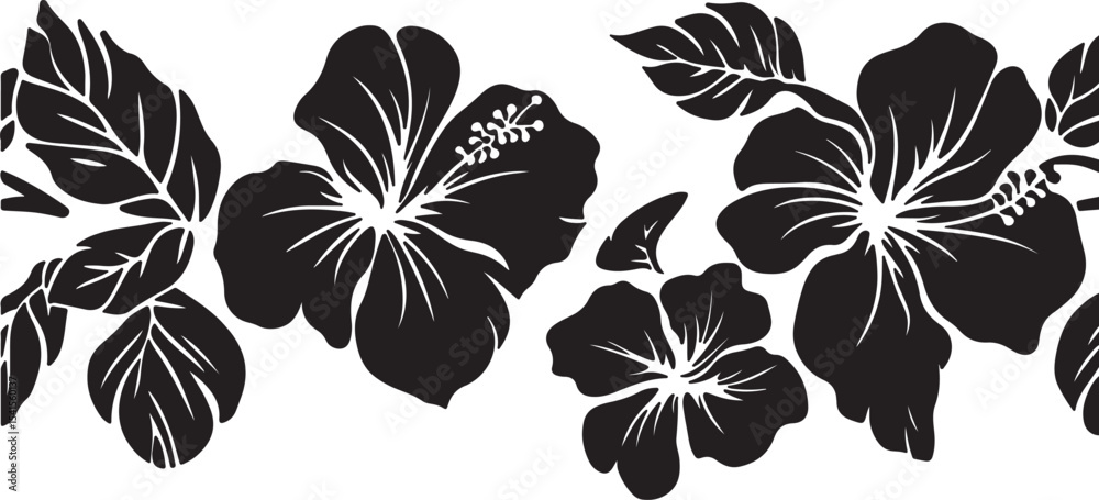 Obraz premium Black and White Hibiscus Flower Border for Design and Decoration