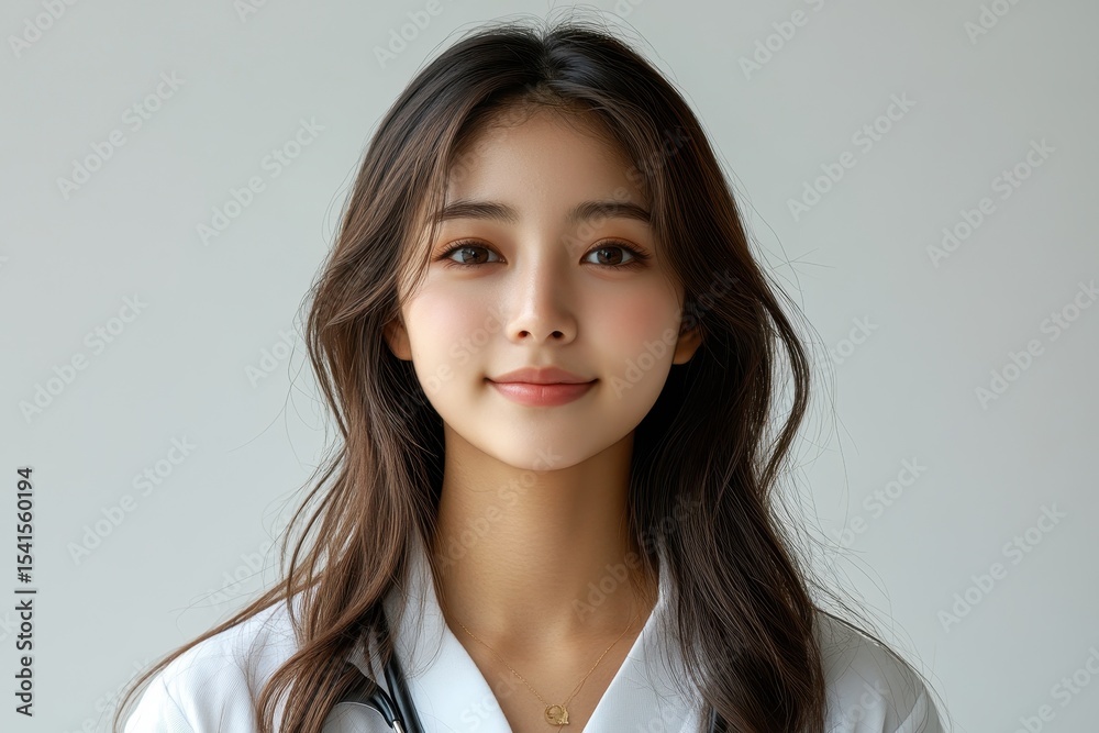 Young medical professional smiling in a bright clinical environment Young medical professional smiling in a bright clinical environment