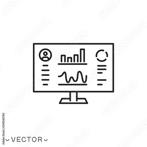 admin dashboard icon, user panel, user dashboard concept, thin line symbol isolated on white background, editable stroke eps 10 vector illustration