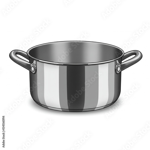 A gleaming stainless steel cooking pot design perfect for culinary branding projects, recipe websites, or kitchenware catalogs.