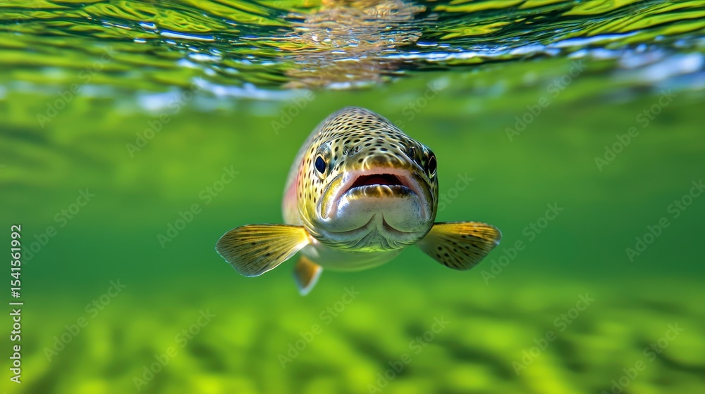 custom made wallpaper toronto digitalThe rainbow trout Oncorhynchus mykiss in the lake.The rainbow trout Oncorhynchus mykiss in the lake.Trout in the green water of a mountain lake. Big brown trout swimming in blue green
