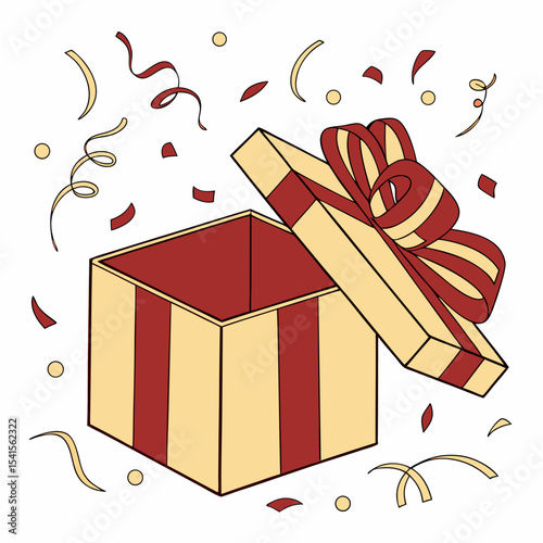 Surprise Gift Box with Confetti and Ribbon Illustration
