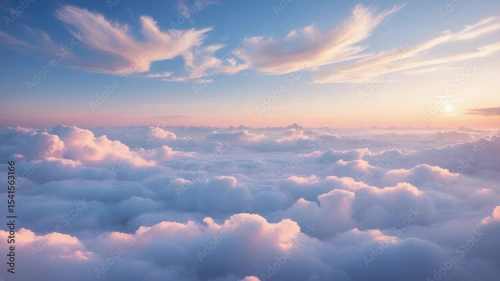 Drifting cloud layer shifting sunlight at sunrise from aerial vantage point, with sun at horizon