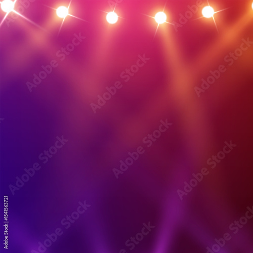 Spotlights of bright light with isolated place for stage and presentations. Vector glowing spotlight light effect. Abstract spot light rays background. Spotlights of bright light.
