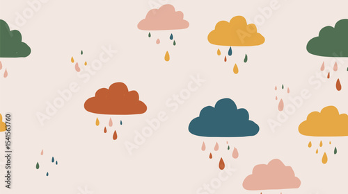 Colorful clouds rain softly on neutral backdrop forming pattern.