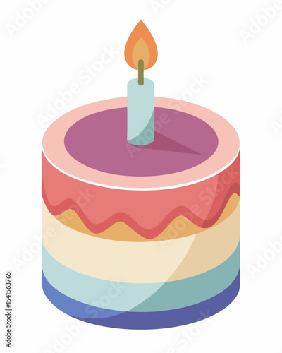 Delightful layered birthday cake design with a single candle perfect for festive celebrations cards websites and branding projects