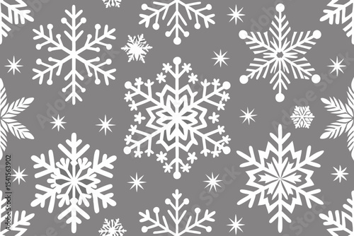 Elegant white snowflakes on a gray background perfect for winter holiday designs branding projects and festive seasonal patterns